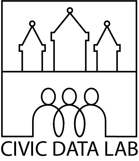 Logo CDL Black Logo der Firma Civic Data Lab mit drei stilisierten Personen unter drei Türmen, © Civic Data Lab