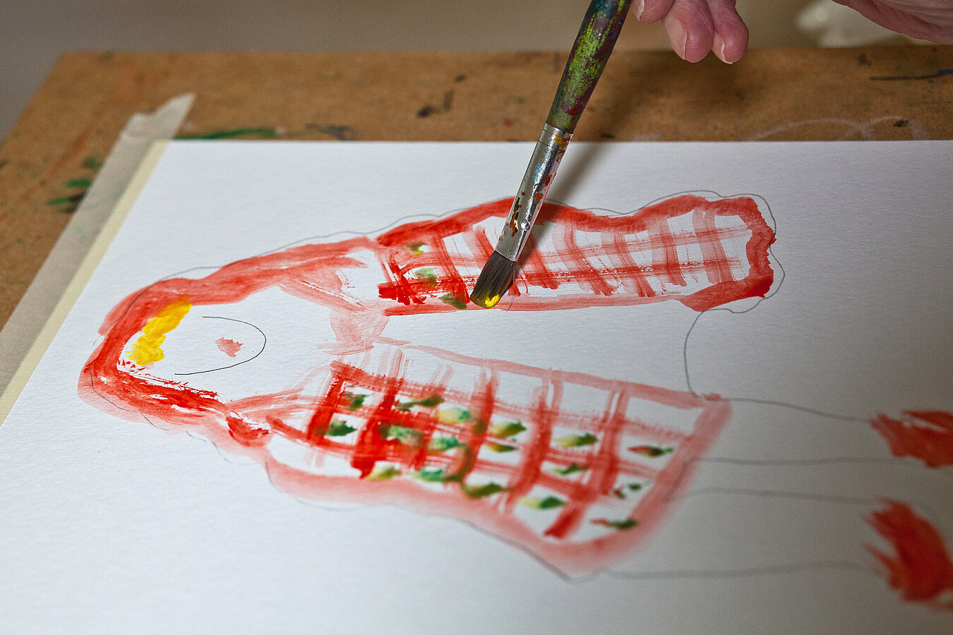 Eine rote Tuschemalerei in Nahaufnahme, © Gerlinde Domininghaus Eine rote Tuschemalerei in Nahaufnahme, © Gerlinde Domininghaus