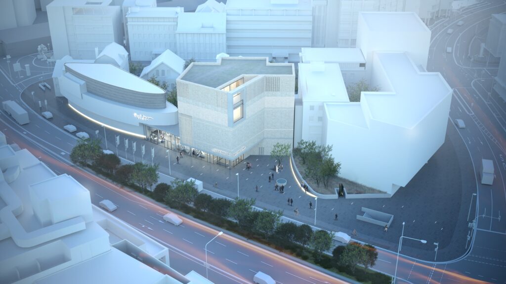 Visualisierung Ensemble Architektur Gruppe GME Und Dennes Janssen JN3N Visualisierung Bloomimages Der Neubau des Stadtmuseums mit den historischen Villen und dem Horst-Janssen-Museum als Visualisierung der Architekten, © JES Architekten und Gruppe GME Architekten BDA