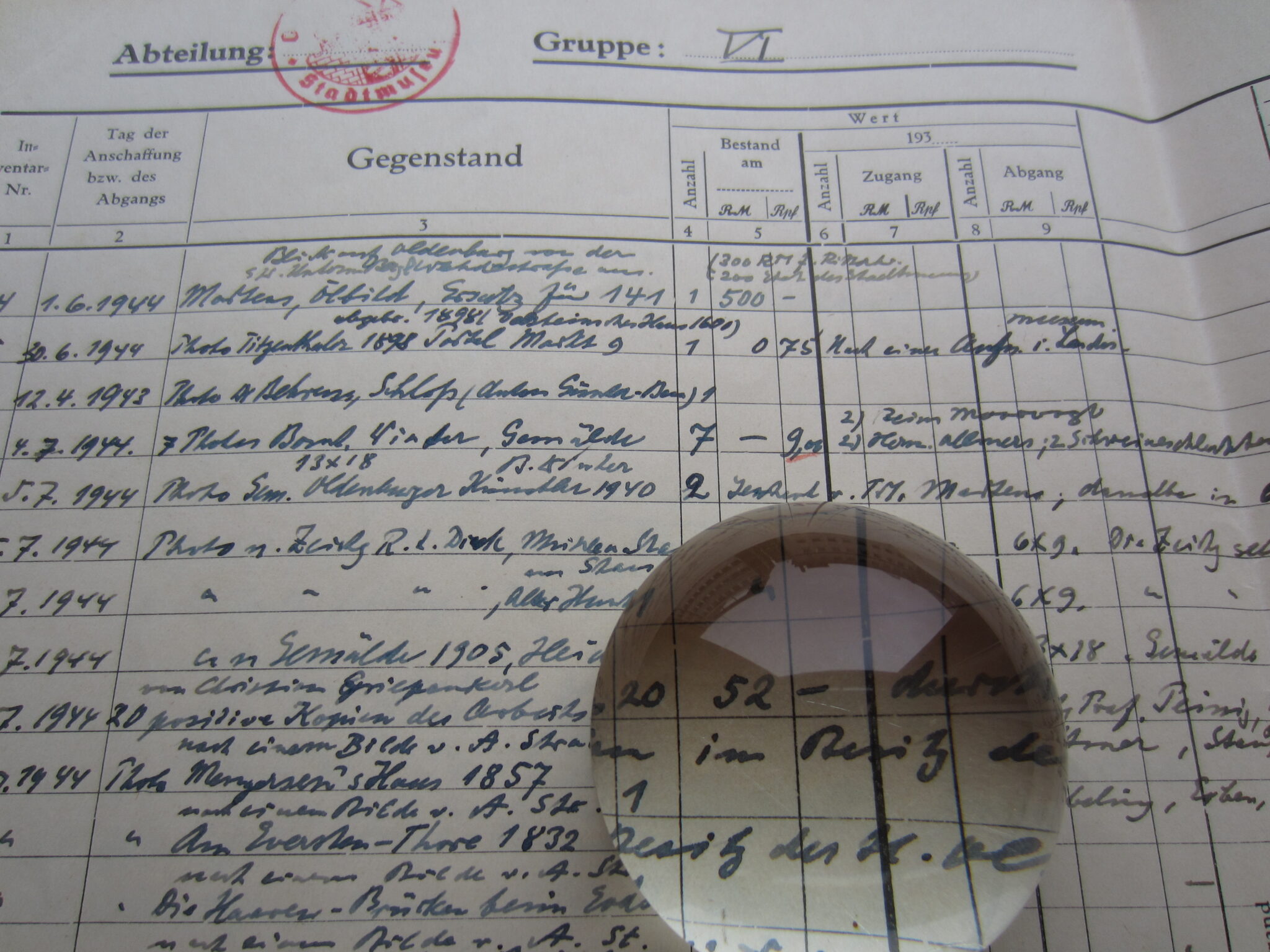 Inventarliste des Stadtmuseums aus dem Jahr 1944. © Stadtmuseum Oldenburg