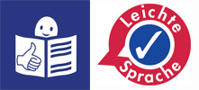 Europäisches Logo Leichte Sprache © Inclusion Europe und Wort-Bild-Marke „Gute Leichte Sprache“ © Netzwerk Leichte Sprache e.V. Logo mit lachender Figur, die ein Dokument mit Daumen hoch hält; daneben rotes Sprechblasenlogo mit weißem Häkchen und Text 'Leichte Sprache', © Inclusion Europe und Wort-Bild-Marke „Gute Leichte Sprache“ © Netzwerk Leichte Sprache e.V.