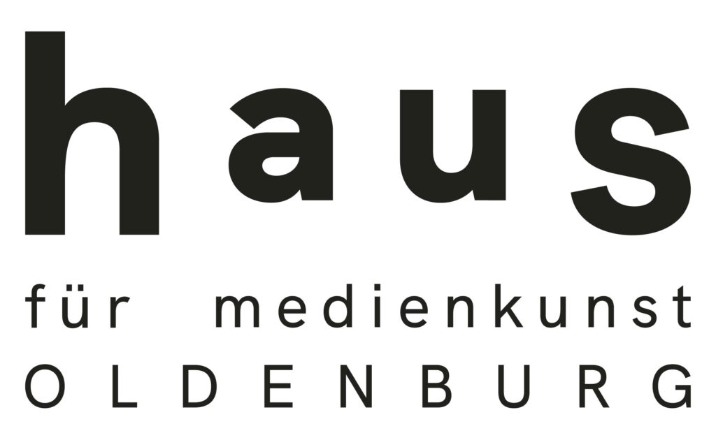 Logo des Hauses für Medienkunst Oldenburg mit dem Wort 'haus' in großen Buchstaben und 'für medienkunst Oldenburg' darunter