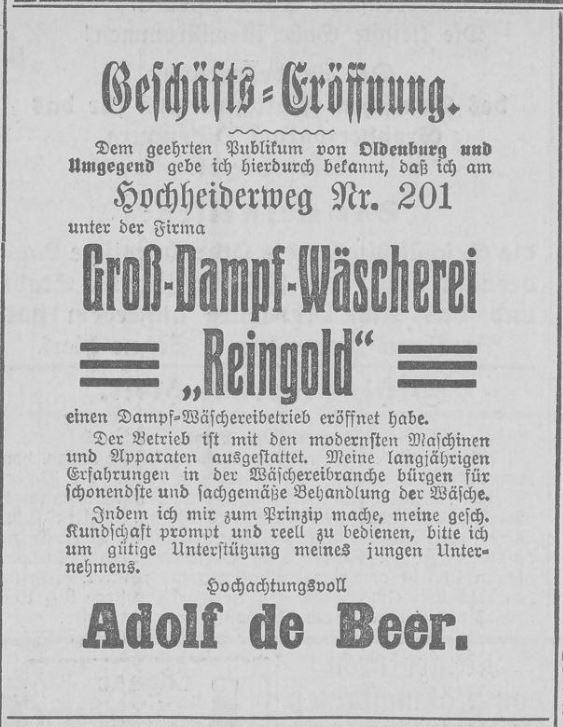 Werbeanzeige für eine Wäscherei mit Text in verschiedenen Schriftgrößen, © Landesbibliothek Oldenburg