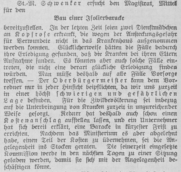 Zeitungsartikel über den Bau einer Isolierbaracke, © Landesbibliothek Oldenburg.