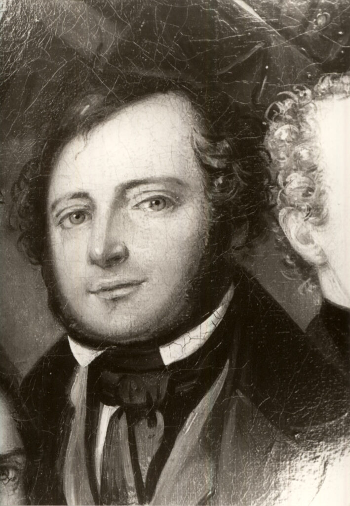 Abb. 3 Gemäldeausschnitt eines jüngeren Mannes mit lockigen Haaren, schwarzweiß, © Stadtmuseum Oldenburg.