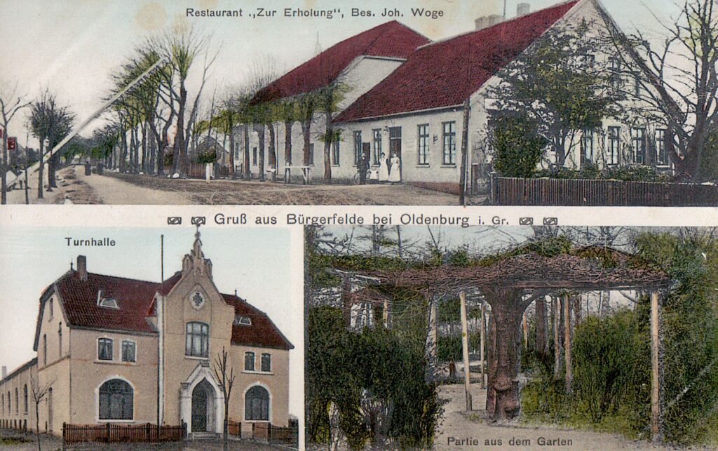Verschiedene Fotografien von Gebäuden, darunter eine Turnhalle, aus Bürgerfelde, © Stadtmuseum Oldenburg