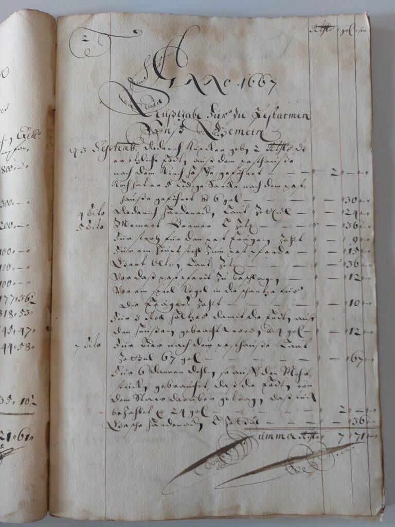 Ausgaben für die Pestarmen, 1667, © Stadtarchiv Oldenburg, Bestand 262-1 A Nr. 2745 a/b. Ausgaben für die Pestarmen, 1667, © Stadtarchiv Oldenburg, Bestand 262-1 A Nr. 2745 a/b.