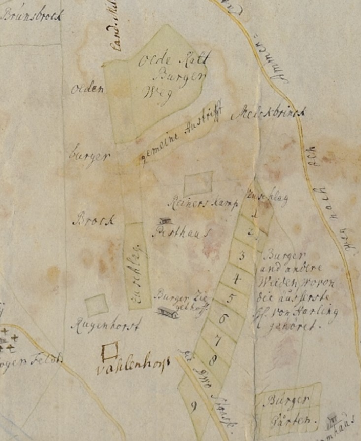 Flurkarte von Oldenburg mit Pesthaus in der Mitte, 1750, © Stadtmuseum Oldenburg, KP 61. Flurkarte von Oldenburg mit Pesthaus in der Mitte, 1750, © Stadtmuseum Oldenburg, KP 61.