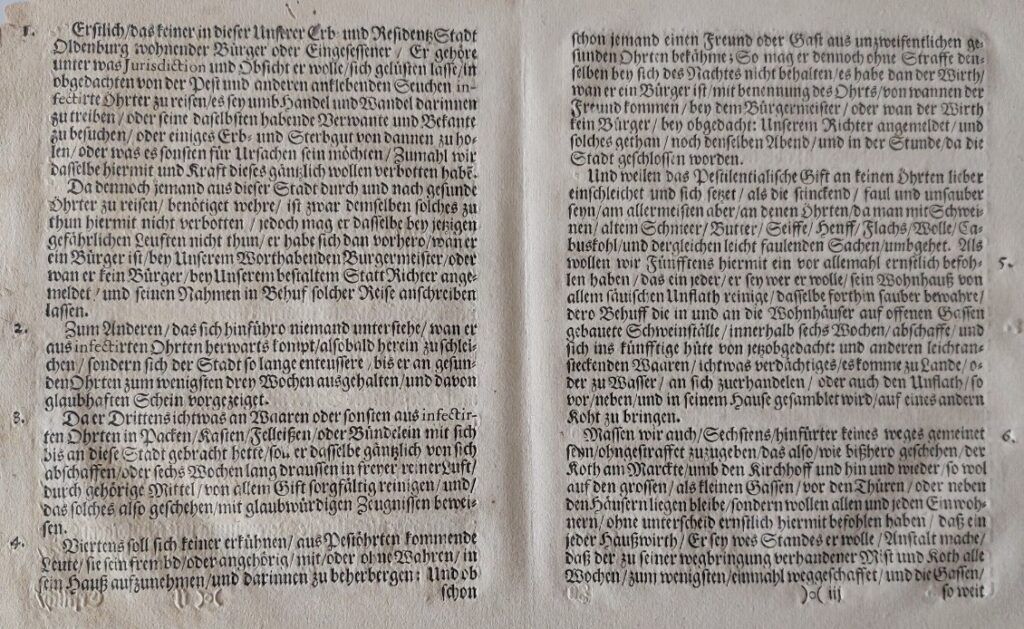 Pestordnung von Graf Anton Günther, 3. August 1666, © NLA OL Best. 20-21 Nr. 28/3 Pestordnung von Graf Anton Günther, 3. August 1666, © NLA OL Best. 20-21 Nr. 28/3
