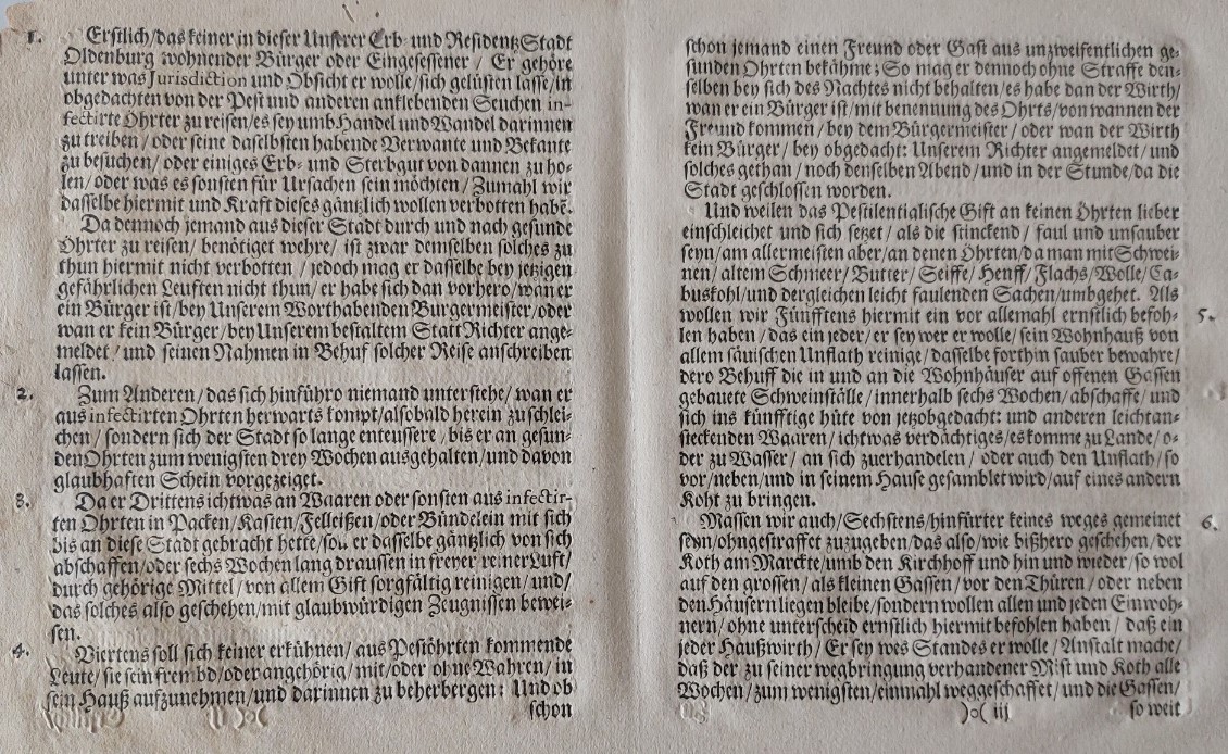 Pestordnung von Graf Anton Günther, 3. August 1666, © NLA OL Best. 20-21 Nr. 28/3 Pestordnung von Graf Anton Günther, 3. August 1666, © NLA OL Best. 20-21 Nr. 28/3