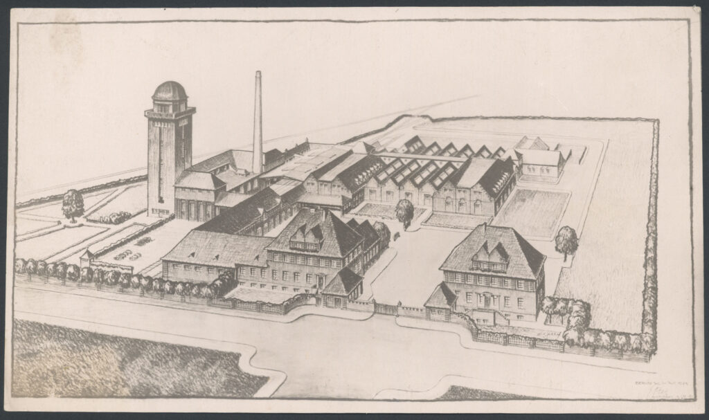 01 BA 10863 Alte Fleiwa Bölts AG, Entwurf 1923 Fleischwarenfabrik Bölts AG, Foto der Entwurfszeichnung des Berliner Architekten Walter Frese, 1923. Foto: Stadtmuseum Oldenburg.