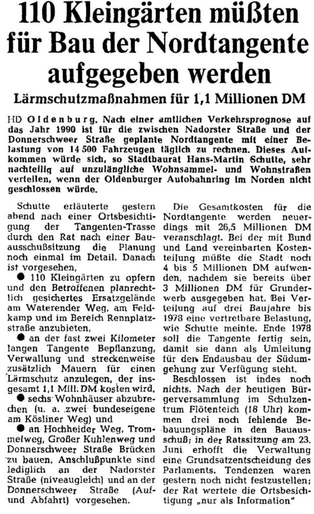 Berichterstattung über die Planungsdetails zum Bau der Nordtangente der NWZ vom 6. Juni 1975.