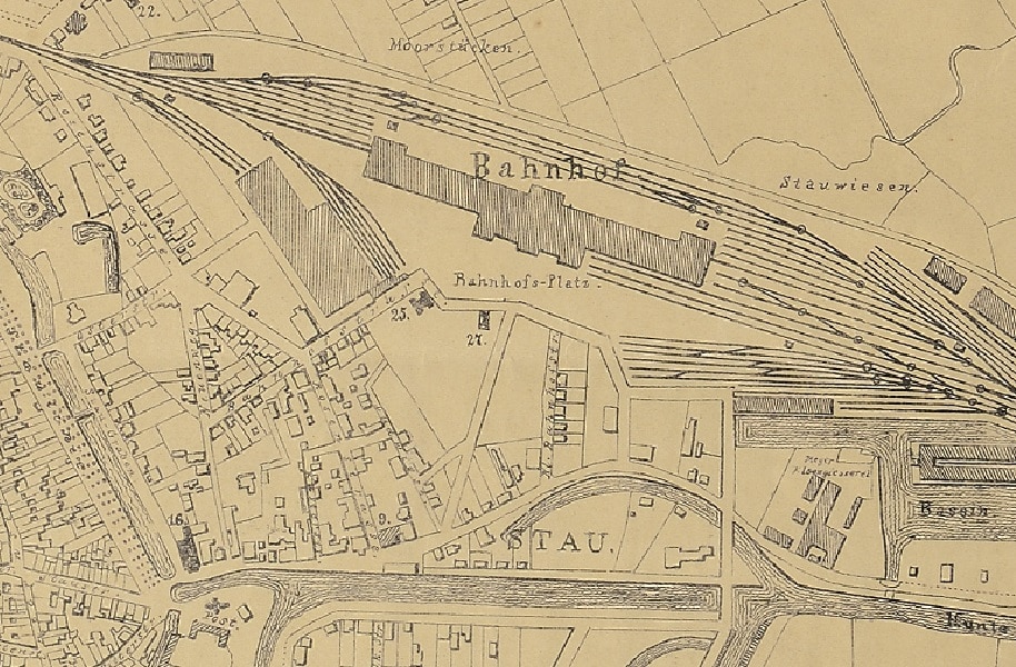 Ausschnitt aus „Plan der Grossherzogl. Haupt- u. Residenz-Stadt Oldenburg“ von H. Gier aus dem Jahr 1879.