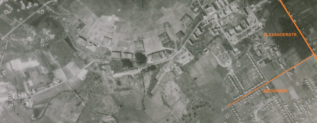 Abb. 2 BA 32789 Luftbild Teilfliegerhorst Kanadische Streitkräfte 10.04.1945 Luftbild Fliegerhorst der Kanadischen Streitkräfte vom 10. April 1945, rechts die Alexanderstraße.
