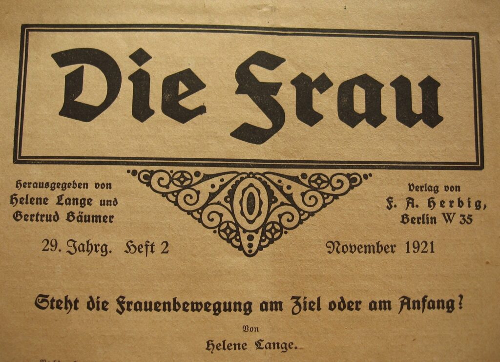 Titelblatt der Monatsschrift "Die Frau" aus dem November 1921.