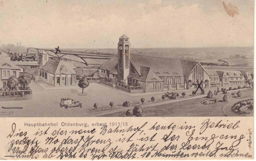 Postkarte 2. HBF, Bahnhof Oldenburg, 1915.