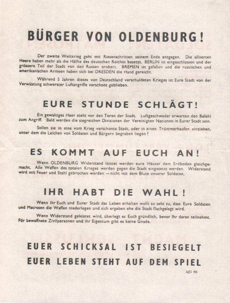 Abb6 Flugblatt Der Allierten über OL Abgeworfen Ende April 1945 Flugblatt der Allierten, Ende April 1945 über Oldenburg abgeworfen.