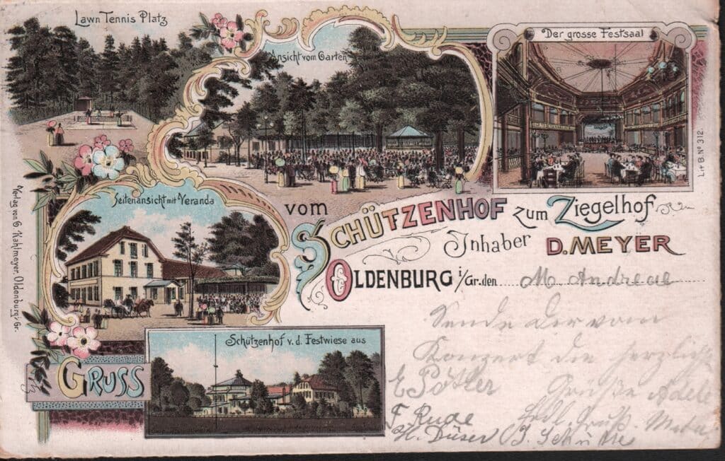 Abb. 1 Litho Ziegelhof Um 1900 Ansichtskarte vom Schützenhof mit Festsaal und Glaskuppel um 1900.