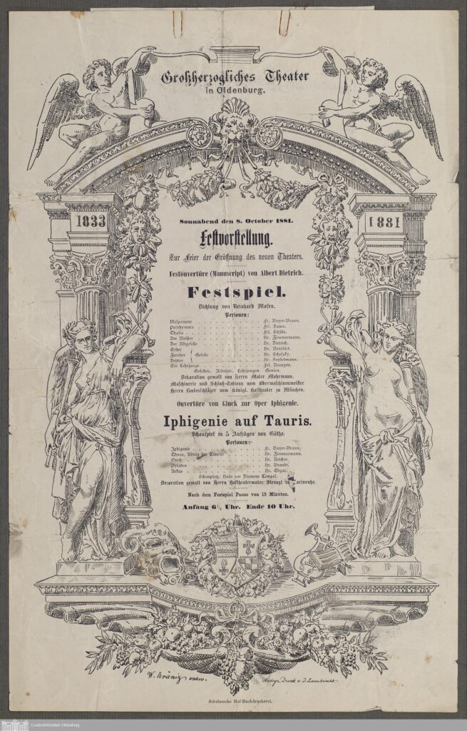 Abb. 9 Theaterzettel der Festvorstellung anlässlich der Eröffnung des neuen Theaters am Donnerstag, den 8. Oktober 1881.
